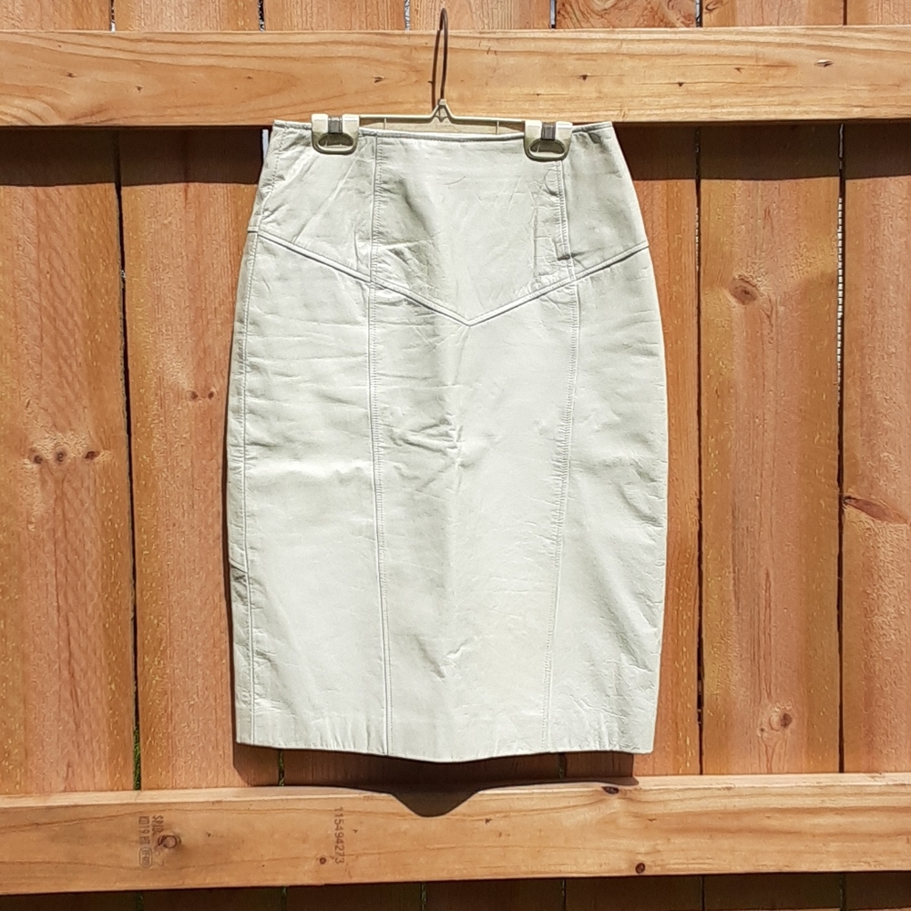 Vintage white leather skirt.
